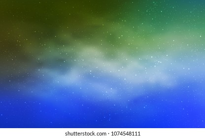 Light Blue, Green vector background with galaxy stars. Shining colored illustration with bright astronomical stars. Best design for your ad, poster, banner.