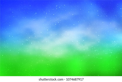 Light Blue, Green vector background with galaxy stars. Blurred decorative design in simple style with galaxy stars. Pattern for astrology websites.