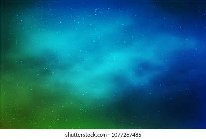 Light Blue, Green vector background with galaxy stars. Shining colored illustration with bright astronomical stars. Pattern for astronomy websites.