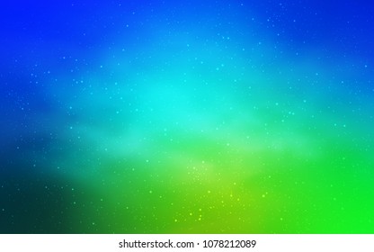 Light Blue, Green vector background with galaxy stars. Shining colored illustration with bright astronomical stars. Pattern for futuristic ad, booklets.