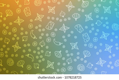 Light Blue, Green vector background with tasty food. Glitter abstract sketch with gourmet food. Pattern for menu of cafes, bars, restaurants.