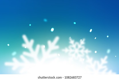 Light Blue, Green vector background with xmas snowflakes. Decorative shining illustration with snow on abstract template. The pattern can be used for new year leaflets.
