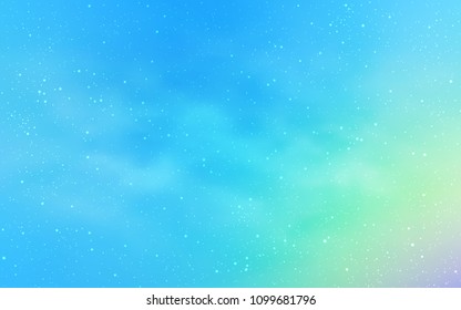 Light Blue, Green vector background with galaxy stars. Blurred decorative design in simple style with galaxy stars. Template for cosmic backgrounds.