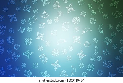 Light Blue, Green vector background with tasty food. Beautiful colored illustration with food in doodle style. Pattern for ads of breakfast, lunch, dinner.