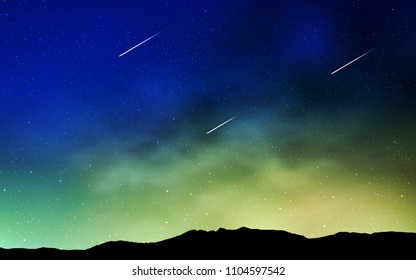 Light Blue, Green vector background with galaxy stars. Shining illustration with sky stars on abstract template. Pattern for futuristic ad, booklets.