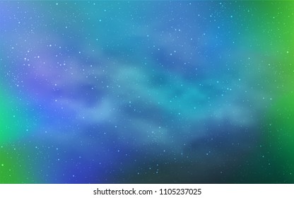 Light Blue, Green vector background with galaxy stars. Blurred decorative design in simple style with galaxy stars. Template for cosmic backgrounds.