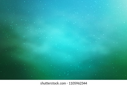 Light Blue, Green vector background with galaxy stars. Space stars on blurred abstract background with gradient. Pattern for astronomy websites.