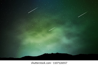 Light Blue, Green vector background with galaxy stars. Shining illustration with sky stars on abstract template. Best design for your ad, poster, banner.