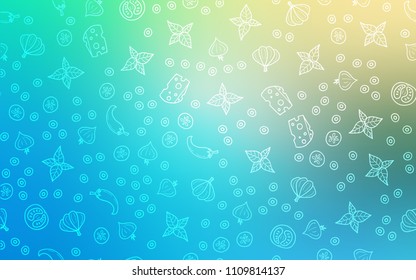 Light Blue, Green vector background with tasty food. Beautiful colored illustration with food in doodle style. Pattern for ad, booklets, leaflets of restaurants.
