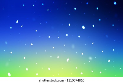 Light Blue, Green vector background with xmas snowflakes. Snow on blurred abstract background with gradient. New year design for your ad, poster, banner.