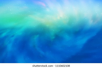 Light Blue, Green vector background with galaxy stars. Blurred decorative design in simple style with galaxy stars. Best design for your ad, poster, banner.
