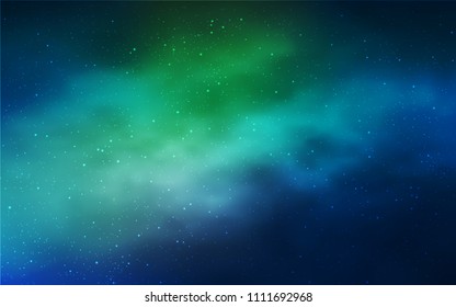 Light Blue, Green vector background with galaxy stars. Glitter abstract illustration with colorful cosmic stars. Template for cosmic backgrounds.
