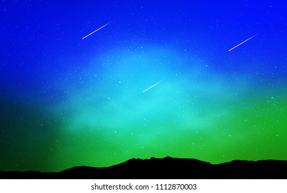 Light Blue, Green vector background with galaxy stars. Shining illustration with sky stars on abstract template. Pattern for astronomy websites.