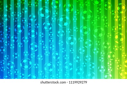 Light Blue, Green vector background with soccer balls. Illustration with set of soccer balls on gradiental backdrop. Design for posters, banners of sports competitions.