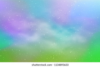 Light Blue, Green vector background with galaxy stars. Shining colored illustration with bright astronomical stars. Pattern for astrology websites.