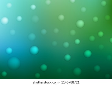 Light Blue, Green vector background with bubbles. Blurred bubbles on abstract background with colorful gradient. Beautiful design for your business natural advert.