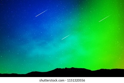 Light Blue, Green vector background with galaxy stars. Blurred decorative design in simple style with galaxy stars. Best design for your ad, poster, banner.