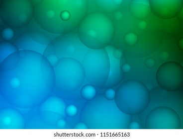 Light Blue, Green vector background with dots. Blurred decorative design in abstract style with bubbles. The pattern can be used for aqua ad, booklets.