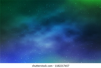 Light Blue, Green vector background with galaxy stars. Glitter abstract illustration with colorful cosmic stars. Smart design for your business advert.