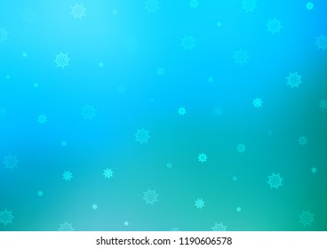 Light Blue, Green vector background with xmas snowflakes. Glitter abstract illustration with crystals of ice. New year design for your ad, poster, banner.