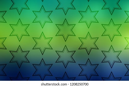 Light Blue, Green vector background with colored stars. Glitter abstract illustration with colored stars. Pattern for new year ad, booklets.