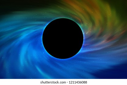 Light Blue, Green vector background with a black hole, sky. Colorful illustration of a black hole on a starry backdrop. Backdrop for ads, leaflets of Black Friday.