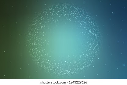 Light Blue, Green vector background with galaxy stars. Shining colored illustration with bright astronomical stars. Pattern for futuristic ad, booklets.