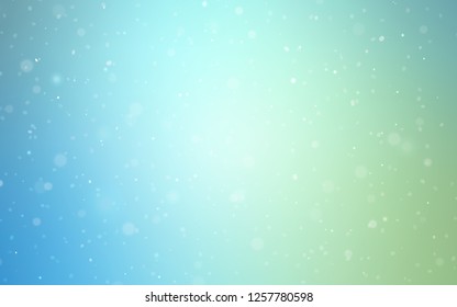 Light Blue, Green vector background with xmas snowflakes. Snow on blurred abstract background with gradient. The pattern can be used for new year leaflets.