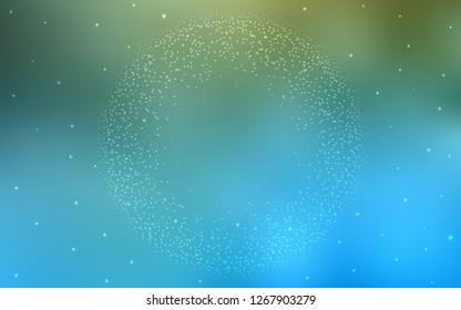 Light Blue, Green vector background with galaxy stars. Shining colored illustration with bright astronomical stars. Smart design for your business advert.