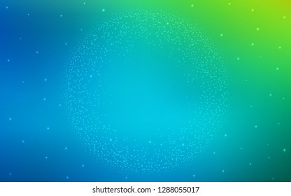 Light Blue, Green vector background with galaxy stars. Blurred decorative design in simple style with galaxy stars. Smart design for your business advert.