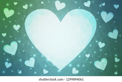 Light Blue, Green vector  background with Shining hearts. Illustration with hearts in love concept for valentine's day. Pattern for marriage gifts, congratulations.