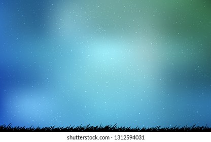 Light Blue, Green vector background with astronomical stars. Space stars on blurred abstract background with gradient. Best design for your ad, poster, banner.