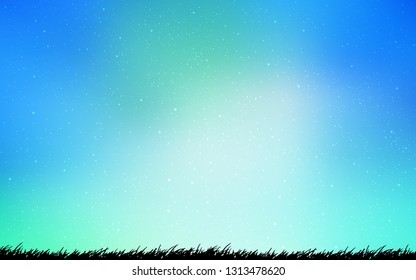 Light Blue, Green vector background with astronomical stars. Shining colored illustration with bright astronomical stars. Best design for your ad, poster, banner.
