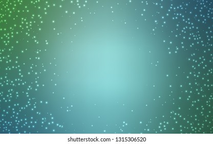 Light Blue, Green vector background with galaxy stars. Blurred decorative design in simple style with galaxy stars. Pattern for astronomy websites.