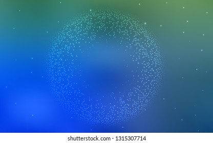 Light Blue, Green vector background with galaxy stars. Glitter abstract illustration with colorful cosmic stars. Pattern for futuristic ad, booklets.