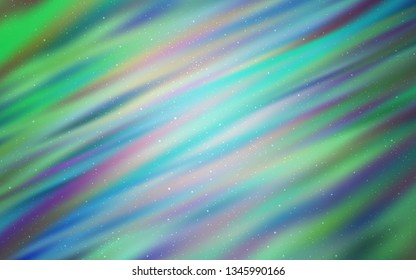 Light Blue, Green vector background with galaxy stars. Glitter abstract illustration with colorful cosmic stars. Smart design for your business advert.