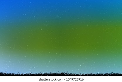 Light Blue, Green vector background with galaxy stars. Shining colored illustration with bright astronomical stars. Best design for your ad, poster, banner.