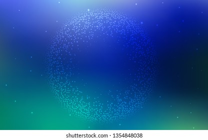 Light Blue, Green vector background with galaxy stars. Shining illustration with sky stars on abstract template. Pattern for futuristic ad, booklets.