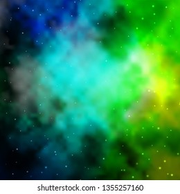 Light Blue, Green vector background with colorful stars. Shining colorful illustration with small and big stars. Best design for your ad, poster, banner.