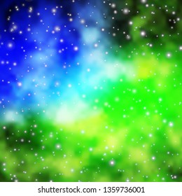 Light Blue, Green vector background with colorful stars. Shining colorful illustration with small and big stars. Pattern for websites, landing pages.