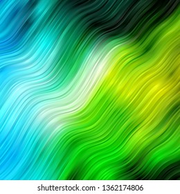 Light Blue, Green vector background with bent lines. Illustration in halftone style with gradient curves. Best design for your ad, poster, banner.