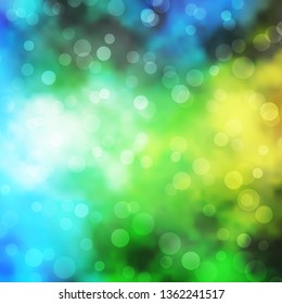 Light Blue, Green vector background with circles. Glitter abstract illustration with colorful drops. Pattern for business ads.