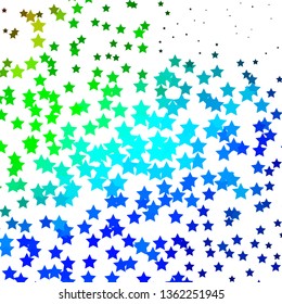 Light Blue, Green vector background with small and big stars. Colorful illustration in abstract style with gradient stars. Pattern for new year ad, booklets.