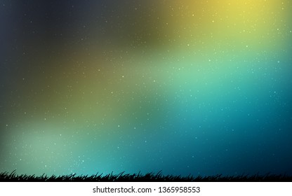 Light Blue, Green vector background with galaxy stars. Shining colored illustration with bright astronomical stars. Pattern for futuristic ad, booklets.