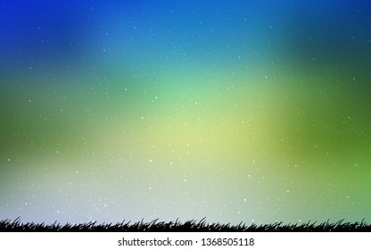 Light Blue, Green vector background with astronomical stars. Glitter abstract illustration with colorful cosmic stars. Template for cosmic backgrounds.