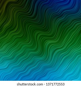 Light Blue, Green vector background with bent lines. Bright illustration with gradient circular arcs. Best design for your posters, banners.