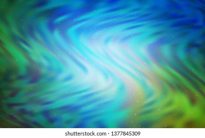Light Blue, Green vector background with galaxy stars. Glitter abstract illustration with colorful cosmic stars. Template for cosmic backgrounds.