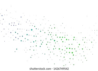 Light Blue, Green vector background with cards signs. Colored illustration with hearts, spades, clubs, diamonds. Pattern for ads of parties, events in Vegas.