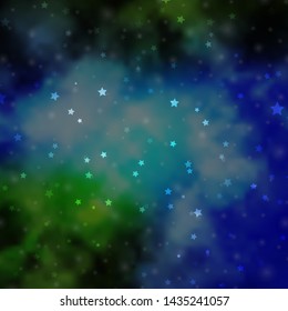 Light Blue, Green vector background with small and big stars. Decorative illustration with stars on abstract template. Pattern for wrapping gifts.