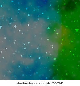 Light Blue, Green vector background with small and big stars. Blur decorative design in simple style with stars. Theme for cell phones.